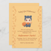 ファーストハロウィーンベビーかわいい黒猫パーティー 招待状 (正面/裏面)