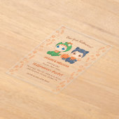 ファーストハロウィーンベビーツインズブラックキャットドラゴンパーティー アクリル招待状 (レイダウン)