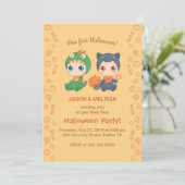 ファーストハロウィーンベビーツインズブラックキャットドラゴンパーティー 招待状 (スタンド正面)