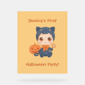 ファーストハロウィーンベビーブラックキャットパーティの招待状 アクリルサイン (正面)