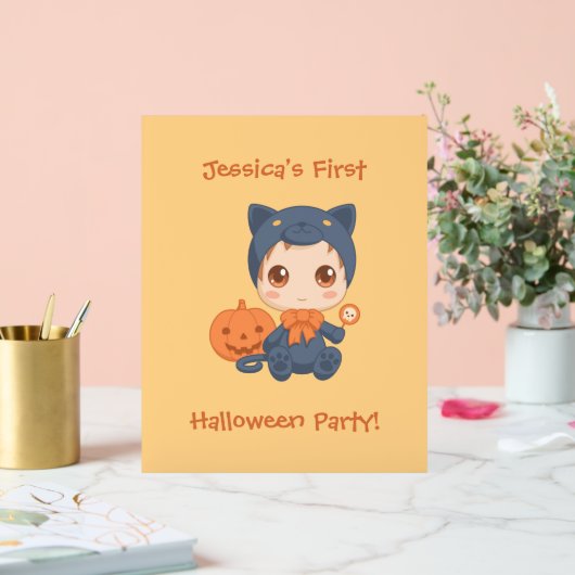 ファーストハロウィーンベビーブラックキャットパーティの招待状 アクリルサイン (ウェディング)