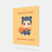 ファーストハロウィーンベビーブラックキャットパーティの招待状 アクリルサイン (傾斜)