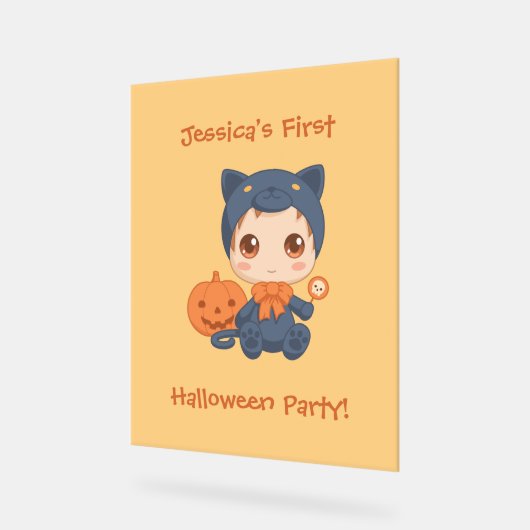 ファーストハロウィーンベビーブラックキャットパーティの招待状 アクリルサイン (傾斜)