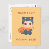 ファーストハロウィーンベビーブラックキャットパーティの招待状 ポストカード (正面/裏面)