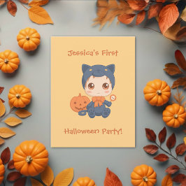 ファーストハロウィーンベビーブラックキャットパーティの招待状 ポストカード