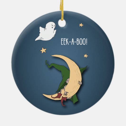 ファーストハロウィーンベビーブー魔女を幽霊で覗く セラミックオーナメント (裏面)