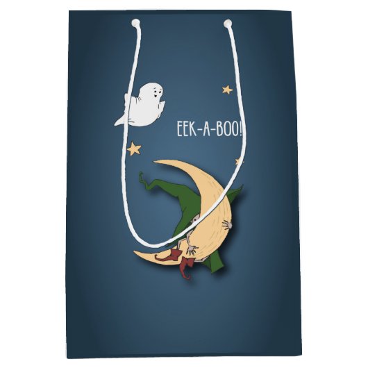 ファーストハロウィーンベビーブー魔女を幽霊で覗く ミディアムペーパーバッグ (正面)