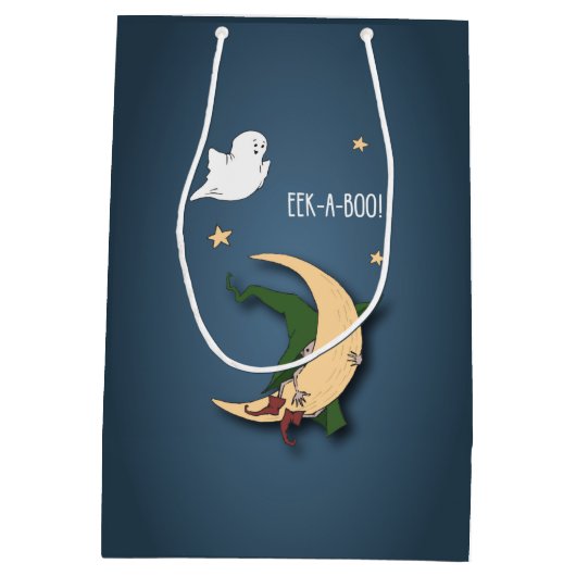 ファーストハロウィーンベビーブー魔女を幽霊で覗く ミディアムペーパーバッグ (裏面)