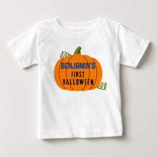 ファーストハロウィーンTシャツ、パーソナライズネームボーイ ベビーTシャツ