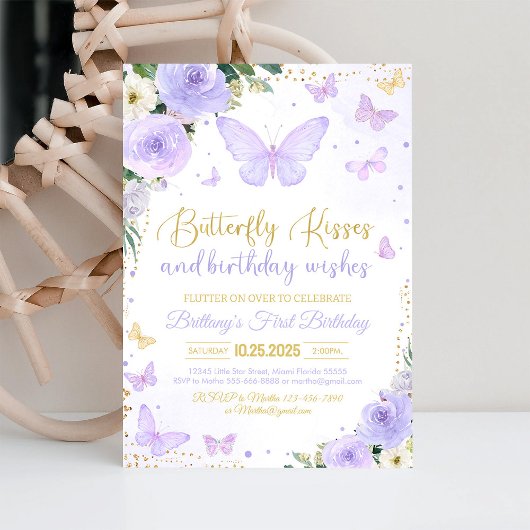 ファーストバタフライキスパープルバタフライ誕生日 招待状