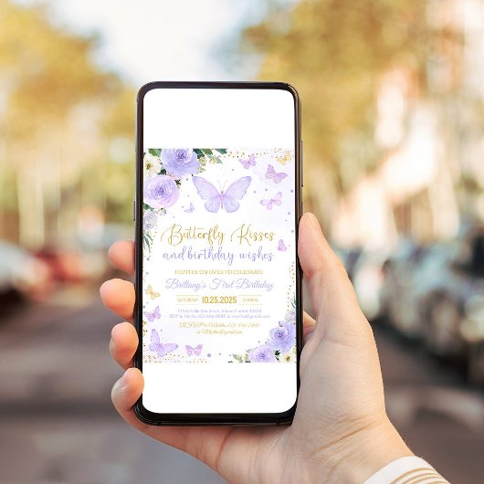 ファーストバタフライキスパープルバタフライ誕生日 招待状