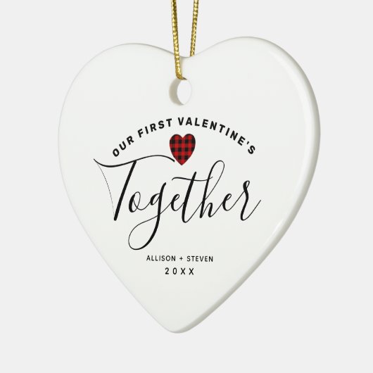 ファーストバレンタインズトゥーズカップルズモノグラムハート セラミックオーナメント (左)
