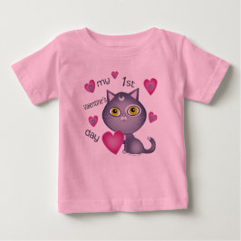 ファーストバレンタインデー猫ガールベビーツチュボディスーツ ベビーTシャツ