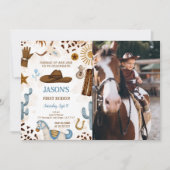 ファーストバースデーカウボーイ写真招待状 招待状 (正面)