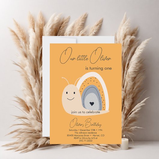 ファーストバースデーパーティカタツムイルレインボーカワイパステル 招待状