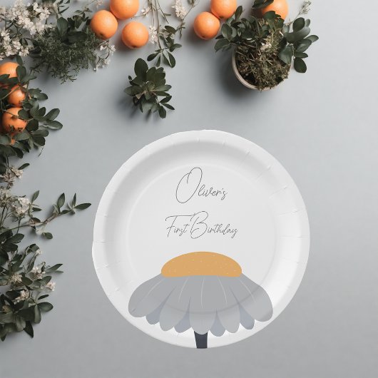 ファーストバースデーパーティカモミール花かわいいパステル ペーパープレート