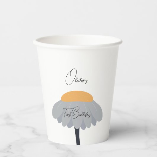 ファーストバースデーパーティカモミール花かわいいパステル 紙コップ (正面)
