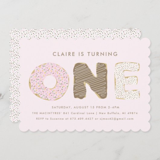 ファーストバースデーパーティドーナツテーマ招待状 招待状 (正面/裏面)