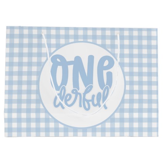 ファーストバースデーパーティーカウトパステルブルーワンダーフル ラージペーパーバッグ (裏面)