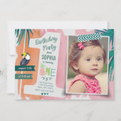 ファーストバースデーパーティートロピックジャングル招待状ガール 招待状 (正面)