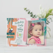 ファーストバースデーパーティートロピックジャングル招待状ガール 招待状 (スタンド正面)