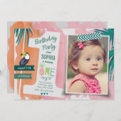 ファーストバースデーパーティートロピックジャングル招待状ガール 招待状 (正面/裏面)