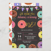 ファーストバースデーパーティードーナウトテーマ招待状 招待状 (正面/裏面)