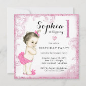 ファーストバースデーパーティーピンクグリッター女子 招待状 (正面)