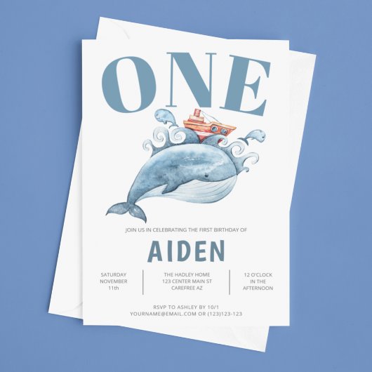 ファーストバースデーパーティーブルークジラ招待状 招待状