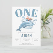 ファーストバースデーパーティーブルークジラ招待状 招待状 (スタンド正面)