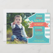 ファーストバースデーパーティーブルーボーイ招待状 招待状 (正面)