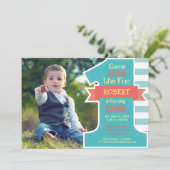 ファーストバースデーパーティーブルーボーイ招待状 招待状 (スタンド正面)