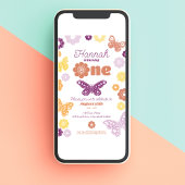 ファーストバースデーパーティーレトロバタフライ誕生日 招待状