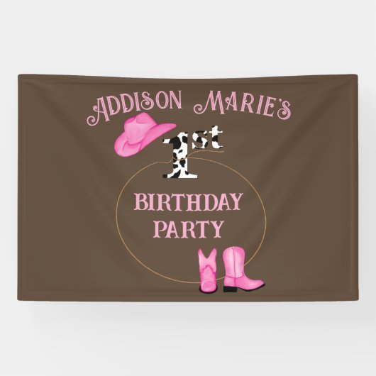 ファーストバースデーパーティーロデオ女性のカーボーイ 横断幕 (横)