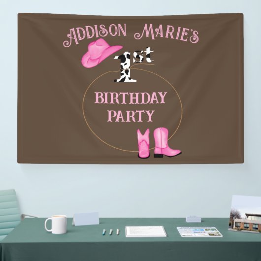 ファーストバースデーパーティーロデオ女性のカーボーイ 横断幕 (トレードショー)