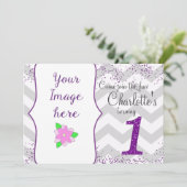 ファーストバースデーパーティー招待ガールグリッター 招待状 (スタンド正面)