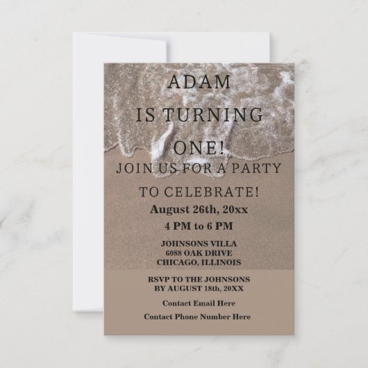 ファーストバースデーパーティー航海のビーチカスタムトレンディー 招待状 (正面)