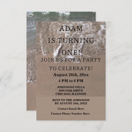 ファーストバースデーパーティー航海のビーチカスタムトレンディー 招待状 (正面/裏面)