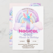 ファーストバースデーパーティーUnicorn Rainbow 1st 招待状 (正面/裏面)