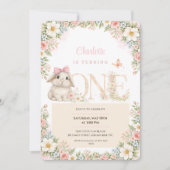 ファーストバースデー招待状 うさぎ フローラル 招待状 (正面)