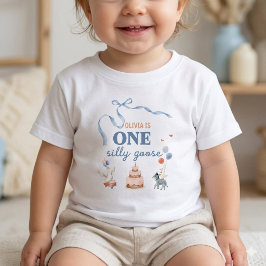 ファーストバースデー おめでとう 赤ちゃん 名前入りTシャツ One Silly Goose ベビーTシャツ