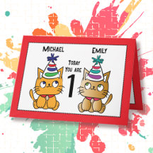 ファーストバースデー かわいい猫のキャラクター ツインパーソナライズド