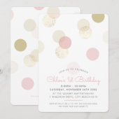ファーストバースデー コンフェッティ ドット ブッシュピンク ゴールド 招待状 (正面/裏面)