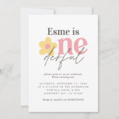 ファーストバースデー ダイジー ボヘミアン レトロ ピンク イエロー ガーリー 招待状 (正面)