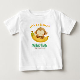 ファーストバースデー モンキーのTシャツ Let's Go Bananas ベビーTシャツ