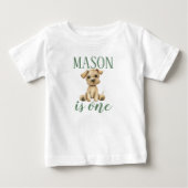 ファーストバースデー 子犬 ベビーTシャツ (正面)
