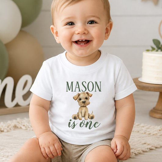 ファーストバースデー 子犬 ベビーTシャツ