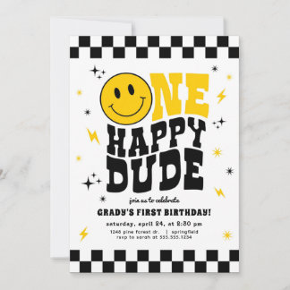 ファーストバースデー 招待状 男の子 One Happy Dude