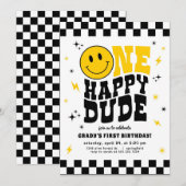 ファーストバースデー 招待状 男の子 One Happy Dude (正面/裏面)