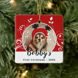 ファーストパピー クリスマス フォリアージュ 犬 名前 写真 レッド セラミックオーナメント